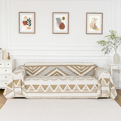 MYSKY HOME Sofa Covers for 2 Cushion Couch L Shaped Couch Cover Washable Couch Cover with Tassels Boho Couch Covers Non Slip Super Universal Soft Sofa Slipcover for Kids, Dogs, Pets, 71"x118", White
