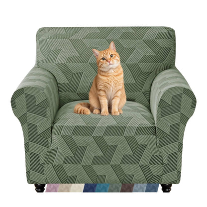 ZNSAYOTX Stretch Couch Covers for 3 Cushion Couch, 1-Piece Sofa Cover Slipcover Pet Friendly, Furniture Protector with Elastic Bottom for Dogs Geometrical Jacquard Fabric (Large, Light Grey)