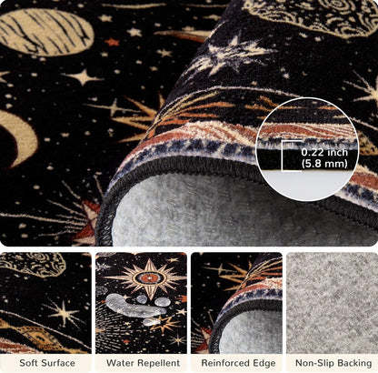 Vacuum-Friendly, 8x10 Washable Area Rug, Black Gold Beige Red