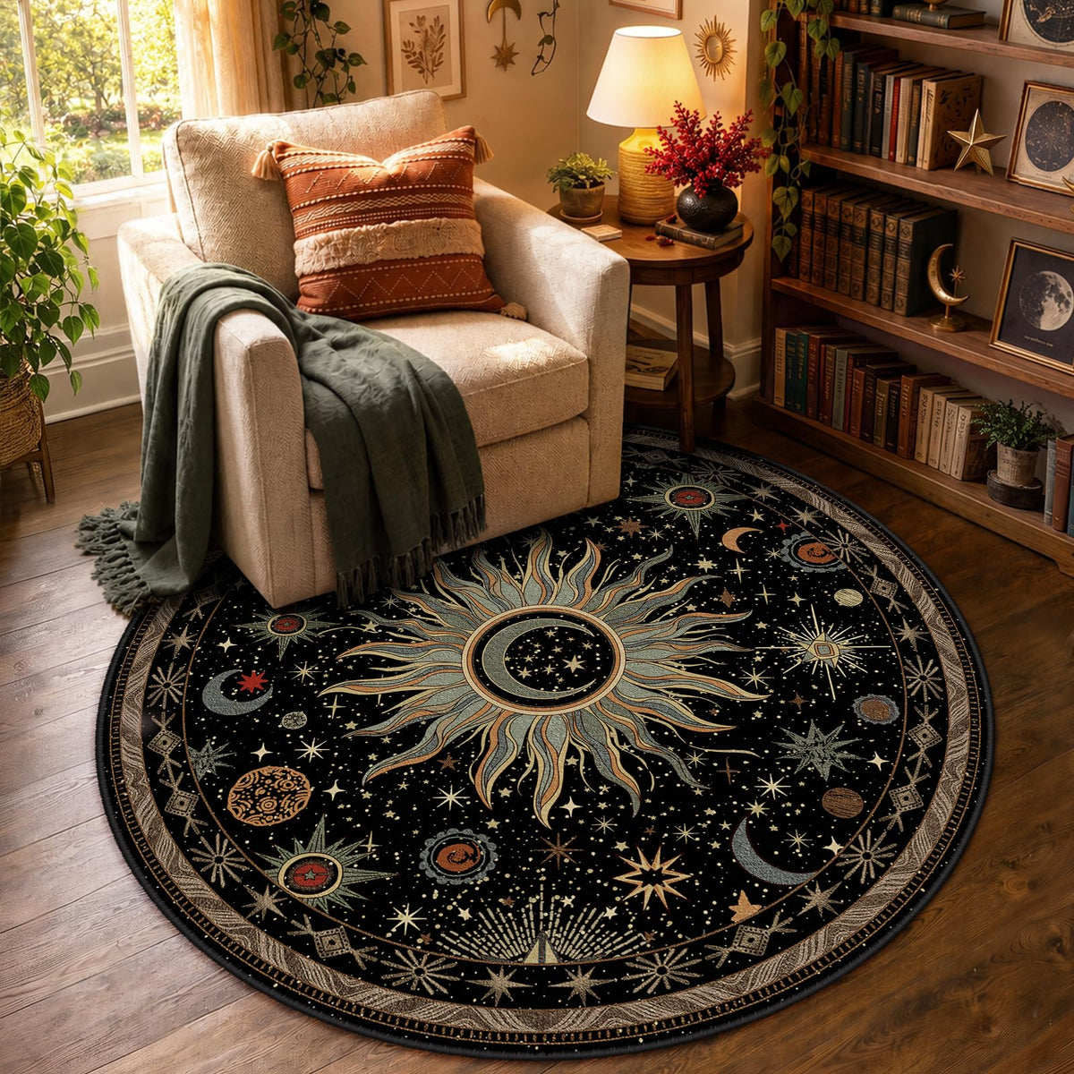 Vacuum-Friendly, 8x10 Washable Area Rug, Black Gold Beige Red