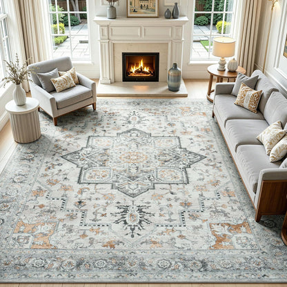 Lofus 8x10 Area Rugs for Living Room Bedroom, Soft Boho Carpet Floral Brown
