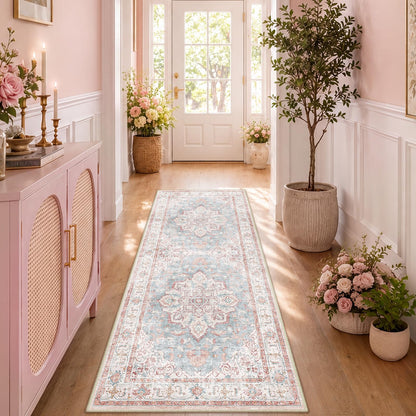 CAPALOCA 5x7 Washable Nursery Girls Low Pile Area Rug Pink