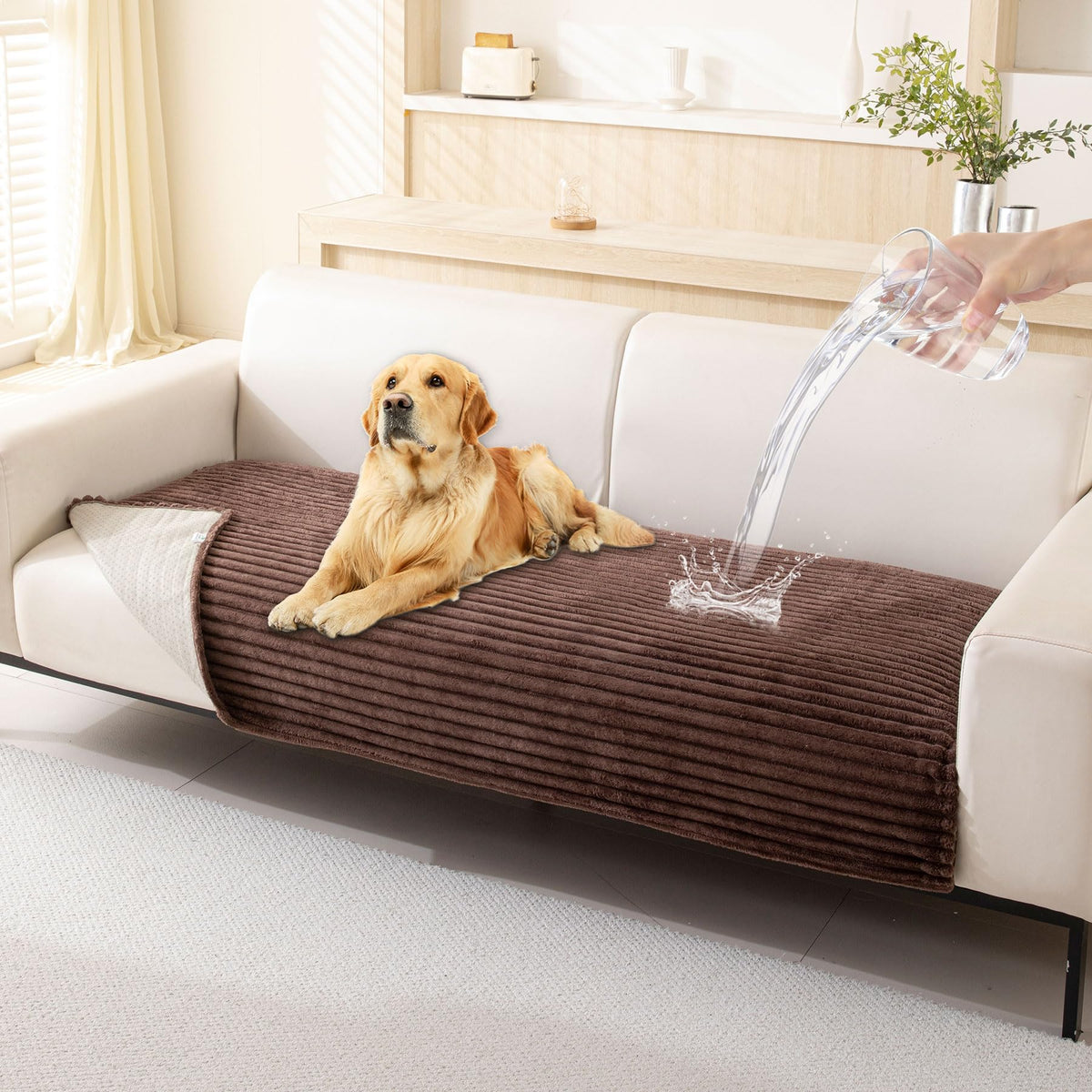 HAOMAIJIA Waterproof Couch Cover for Dogs Washable,Faux Fur Pet Couch Covers for Sofa,Soft Dog Bed Cover Non-Slip Couch Covers for 3 Cushion Couch Sofa Pet Friendly (Off White, 35" x 82")