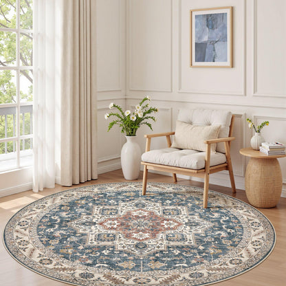 cotiled 9x12 Area Rug for Living Room, Washable, Traditional, Beige