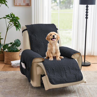 Quilted Sofa Slipcovers with Pockets, Anti-Slip Medallion Designed Couch Covers for 3 Cushion Sofa, Couch Cover for Dogs Cats Water-Repellent Machine Washable (Large Sofa 68", Ivory White)