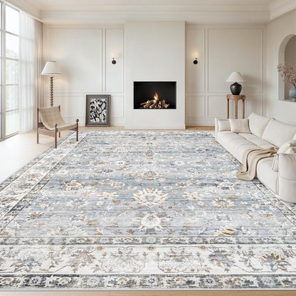 XLUEZ Area Rug 8x10 Living Room Rug, Machine Washable Vintage Distressed Medallion Rug Non-Slip Soft Low Pile Large Indoor Rugs for Bedroom Dining Room Office Children's Room (Beige,8'x10')
