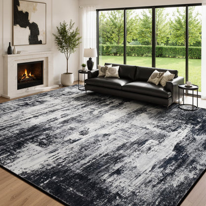 Living Room Rug 5x7, Washable Modern Abstract Rugs Black and White