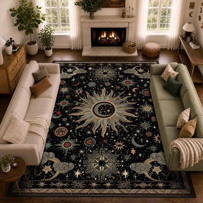 Vacuum-Friendly, 8x10 Washable Area Rug, Black Gold Beige Red