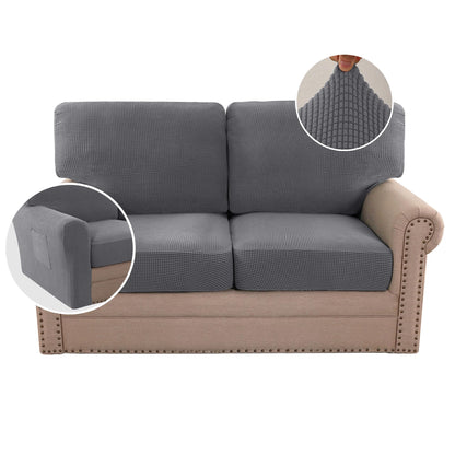 H.VERSAILTEX Multi-Pieces Sofa Covers Stretch Couch Covers Form Fitted Seats and Back Cushions Covers (3 Seat Covers Plus 3 Back Cusion Covers, Bonus 2 Armrest Covers), Sand