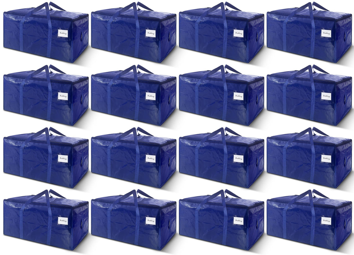 8 Pack Extra Heavy Duty Large Moving Bags with Strong Zipper & Carrying Handles, Sturdy Clothes Storage Bags Totes Bins, Packing Bag Move Boxes College Moving Supplies, Dark Blue - 24 gal