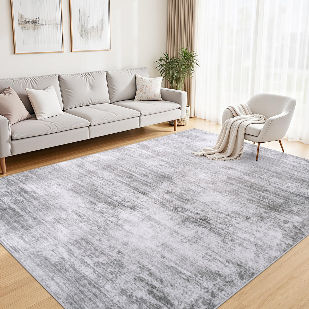 Tosuoka Washable Rug 8x10 Area Rugs for Living Room, Beige Cream Abstract