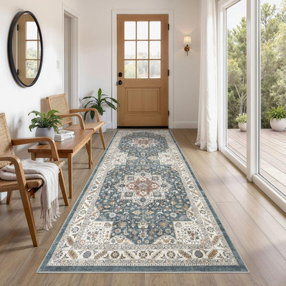 cotiled 9x12 Area Rug for Living Room, Washable, Traditional, Beige