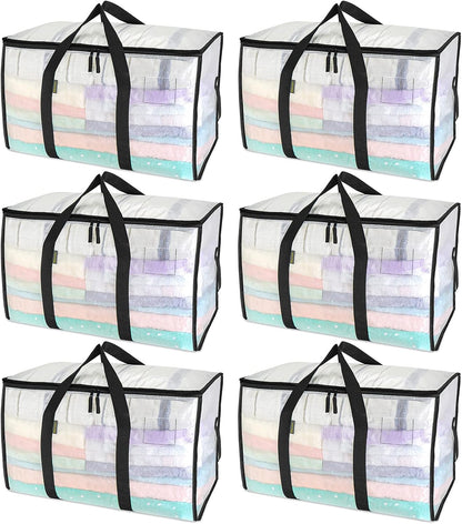 BALEINE 6-Pack Oversized Moving Bags with Reinforced Handles, Heavy-Duty Storage Tote for Clothes, Moving Supplies (Clear, 6-Pack)