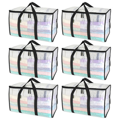 BALEINE 6-Pack Oversized Moving Bags with Reinforced Handles, Heavy-Duty Storage Tote for Clothes, Moving Supplies (Clear, 6-Pack)