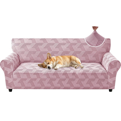 ZNSAYOTX Stretch Couch Covers for 3 Cushion Couch, 1-Piece Sofa Cover Slipcover Pet Friendly, Furniture Protector with Elastic Bottom for Dogs Geometrical Jacquard Fabric (Large, Light Grey)
