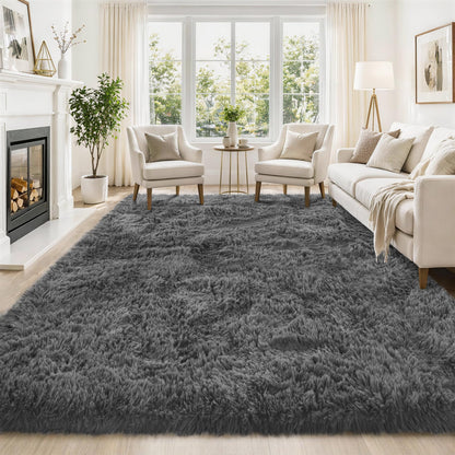 Tosuoka 8x10 Area Rugs for Living Room Bedroom, Black Rug Soft Fluffy Shag