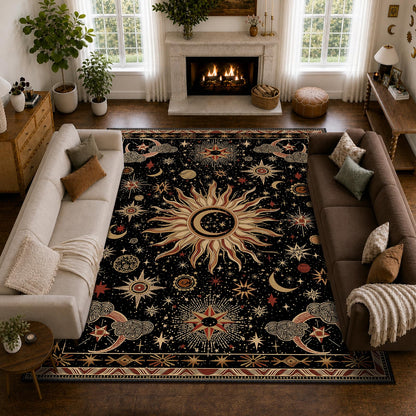 Vacuum-Friendly, 8x10 Washable Area Rug, Black Gold Beige Red