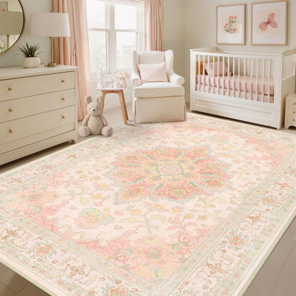 CAPALOCA 5x7 Washable Nursery Girls Low Pile Area Rug Pink