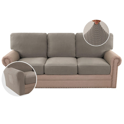 H.VERSAILTEX Multi-Pieces Sofa Covers Stretch Couch Covers Form Fitted Seats and Back Cushions Covers (3 Seat Covers Plus 3 Back Cusion Covers, Bonus 2 Armrest Covers), Sand
