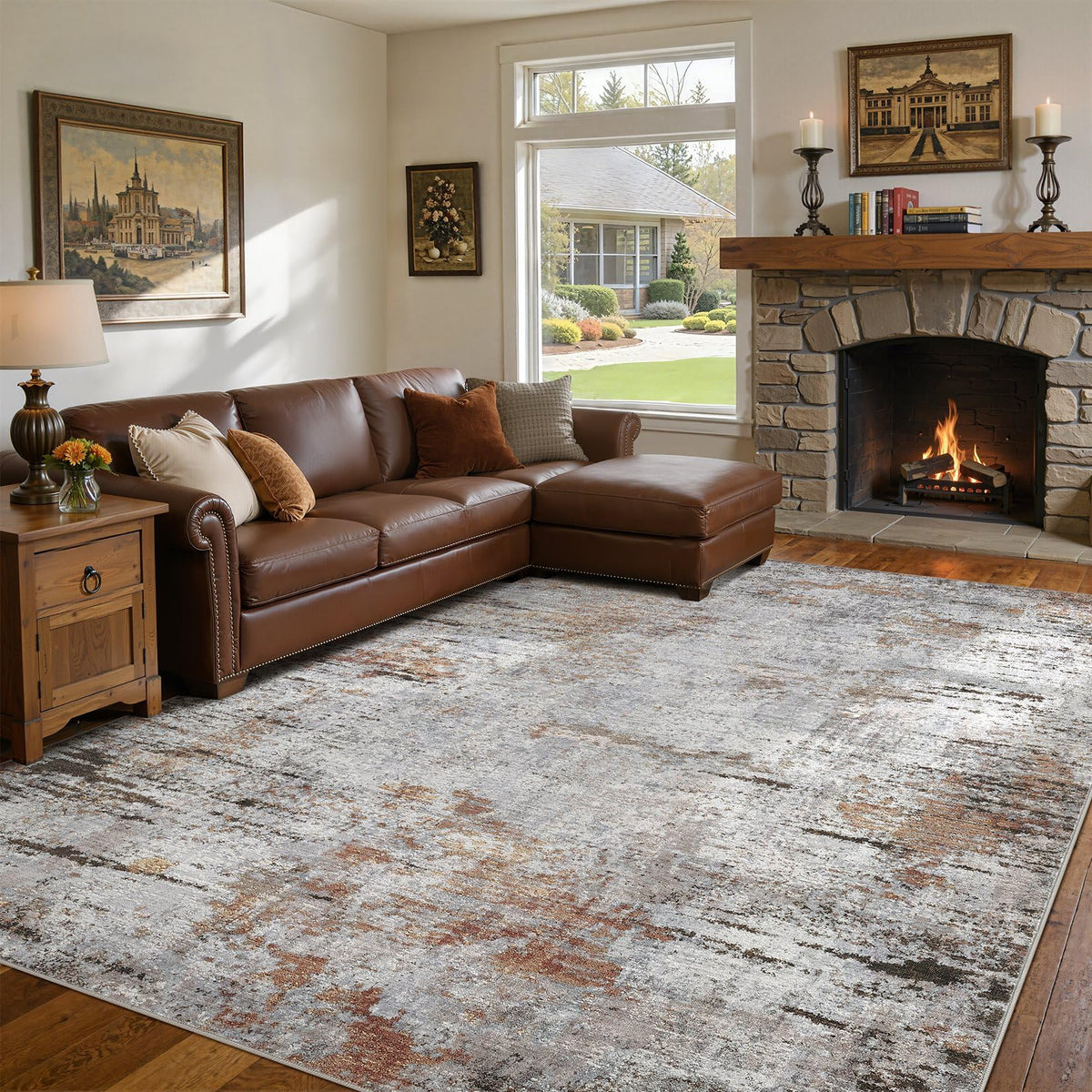 DMOYEST Area Rug Living Room Rugs 9x12 Washable Abstract Grey Carpet