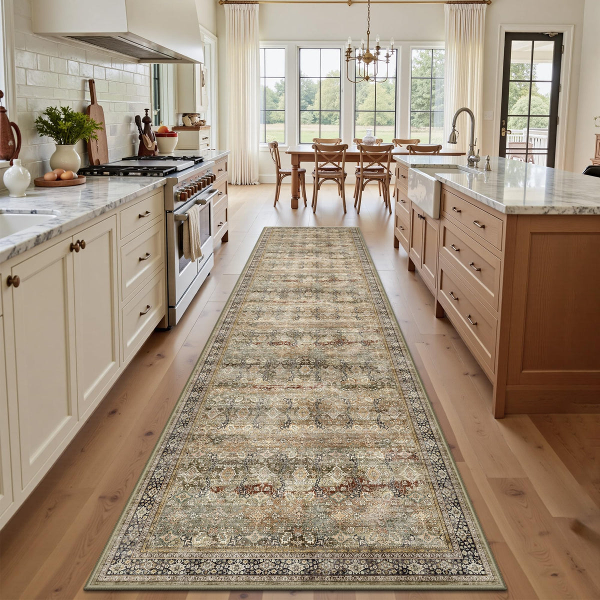 8x10 Area Rugs for Living Room - Washable Vintage Retro Large Rug, Soft Ultra Thin Non Slip Low Pile Traditional Distressed Boho Carpet for Bedroom Dining Room Home Office, Charcoal Olive