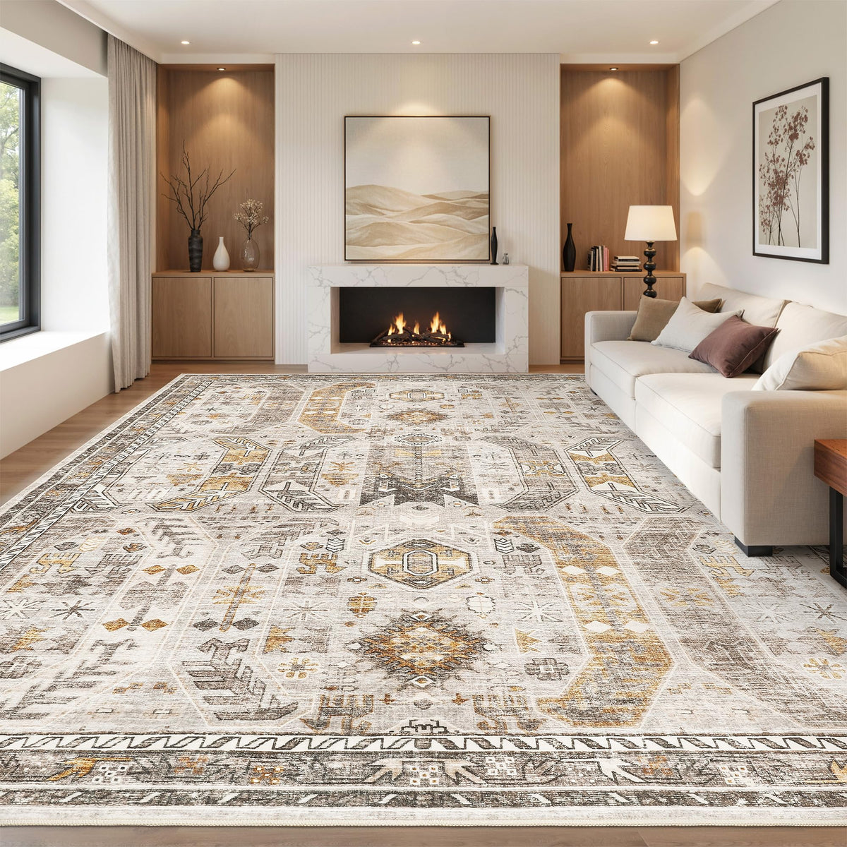befbee 8x10 Area Rugs for Living Room, Washable Vintage Non Slip Rug
