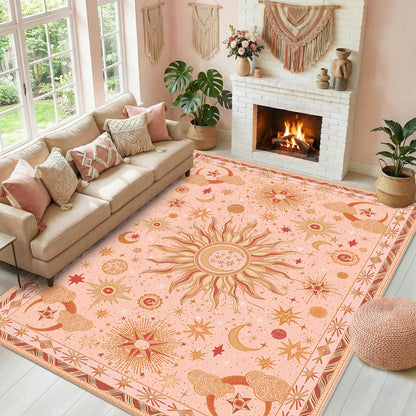Vacuum-Friendly, 8x10 Washable Area Rug, Black Gold Beige Red
