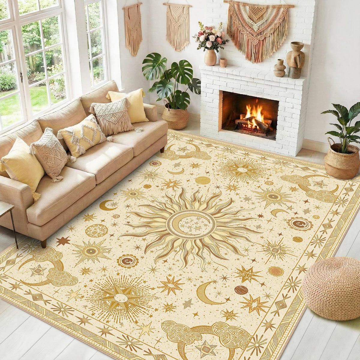 Vacuum-Friendly, 8x10 Washable Area Rug, Black Gold Beige Red