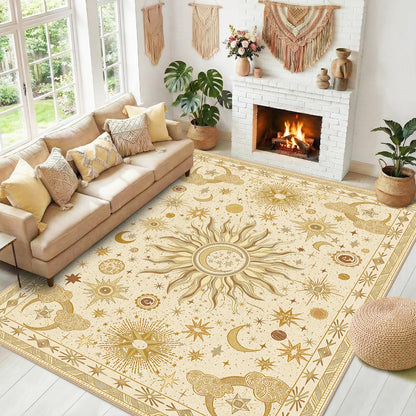 Vacuum-Friendly, 8x10 Washable Area Rug, Black Gold Beige Red