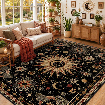 Vacuum-Friendly, 8x10 Washable Area Rug, Black Gold Beige Red