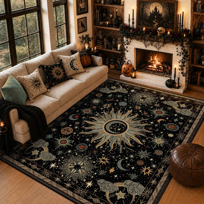 Vacuum-Friendly, 8x10 Washable Area Rug, Black Gold Beige Red