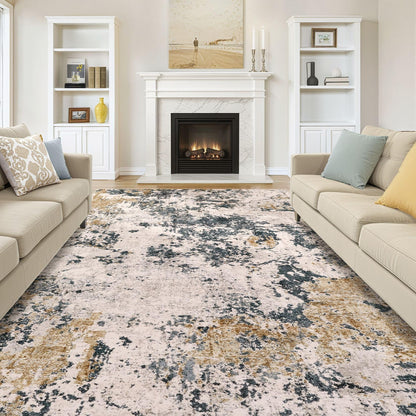 8x10 Area Rugs Living Room Abstract Washable Rug, Gold Brown