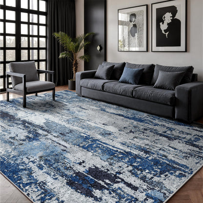 8x10 Area Rugs, Abstract Morden Soft Washable Rug, Non-Slip Low Pile Rugs for Living Room, Bedroom, Dining Room, Home, Office(Ocean Blue)