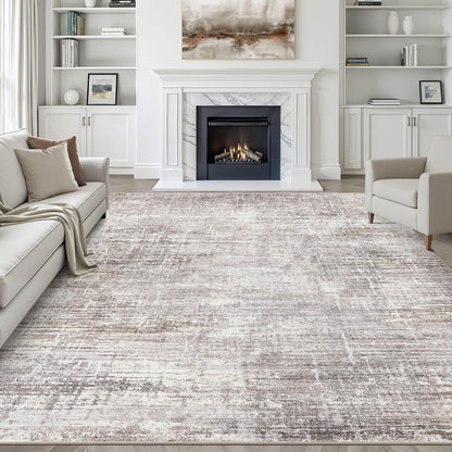 LOONGRUG 8x10 Area Rugs Washable Neutral Modern Rug for Living Room Brown
