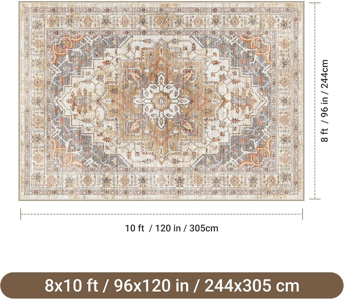 befbee 8x10 Area Rugs for Living Room, Washable Vintage Non Slip Rug