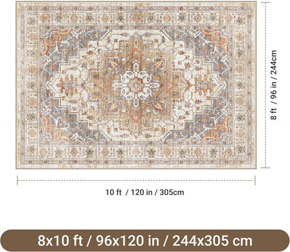 befbee 8x10 Area Rugs for Living Room, Washable Vintage Non Slip Rug