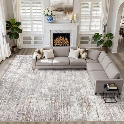 LOONGRUG 8x10 Area Rugs Washable Neutral Modern Rug for Living Room Brown
