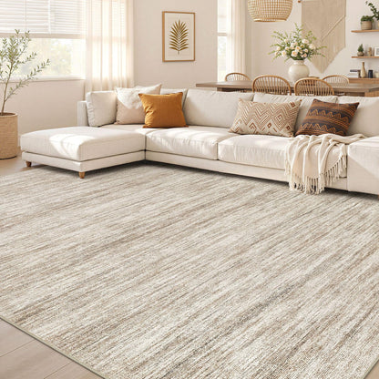 Nakagishi 10X14 Area Rugs for Living Room: Washable Modern Abstract Rug with Non-Slip Silicone Backing Low Pile Soft Carpet for Bedroom & Dining Decor Ideal for Families with Kids and Pets-Brown