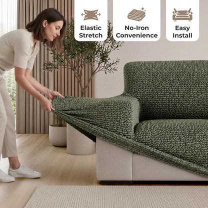 PAULATO Premium Stretch Couch Covers for Sofa - Sofa Chair Cover Washable, Dogs & Pets Friendly - Elastic Polyester Loveseat Slipcovers - Non-Slip Love Seat Couch Covers - Moss Green (64"-85" Wide)