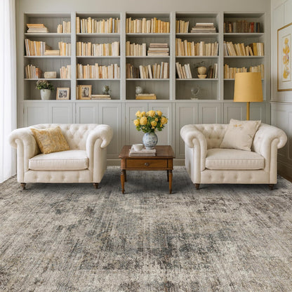 Farmhouse 8x10 Washable Area Rugs for Living Room, Neutral Taupe Brown Abstract Rug for Dining Room and Bedroom, Soft Foldable Low Pile Carpet, Stain Resistant Non-Slip Backing, Distressed Design
