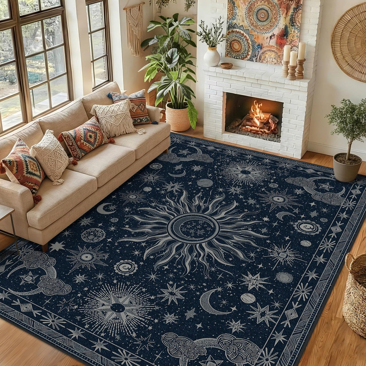 Vacuum-Friendly, 8x10 Washable Area Rug, Black Gold Beige Red