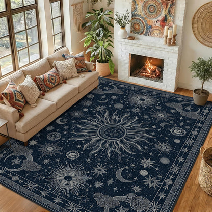 Vacuum-Friendly, 8x10 Washable Area Rug, Black Gold Beige Red