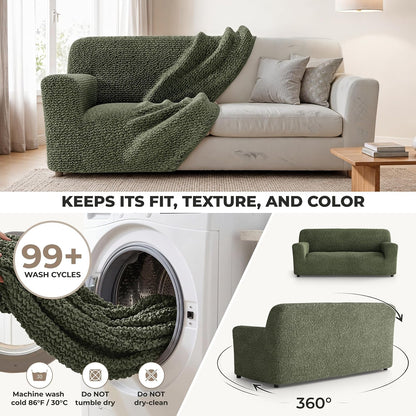 PAULATO Premium Stretch Couch Covers for Sofa - Sofa Chair Cover Washable, Dogs & Pets Friendly - Elastic Polyester Loveseat Slipcovers - Non-Slip Love Seat Couch Covers - Moss Green (64"-85" Wide)