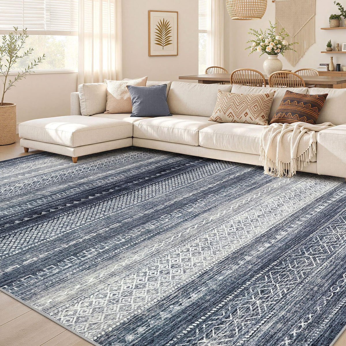 Nakagishi 10X14 Area Rugs for Living Room: Washable Modern Abstract Rug with Non-Slip Silicone Backing Low Pile Soft Carpet for Bedroom & Dining Decor Ideal for Families with Kids and Pets-Brown