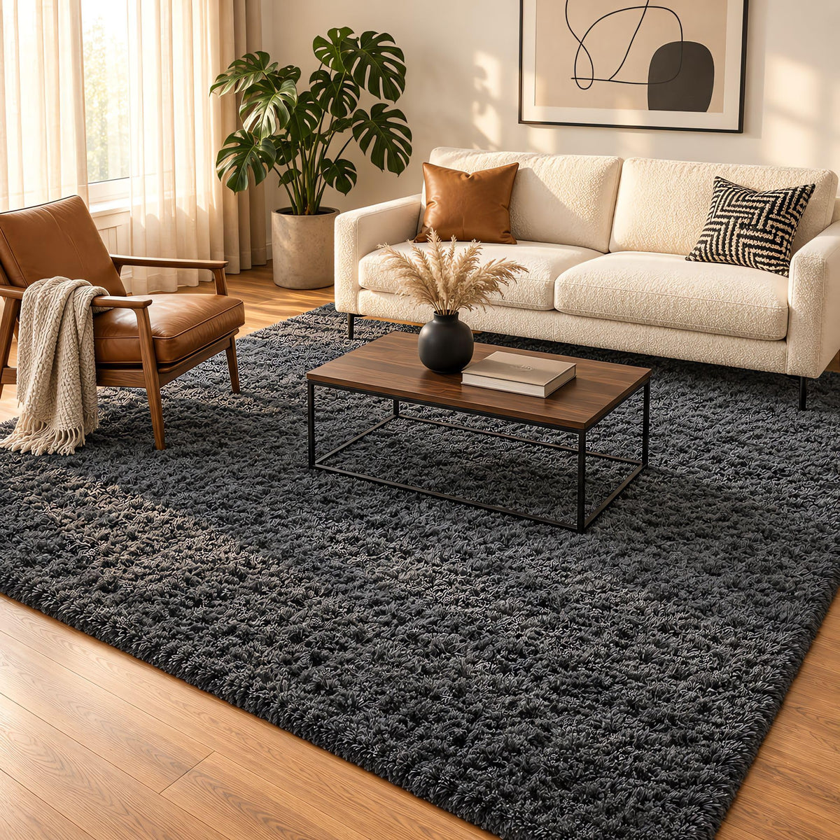 Ophanie Area Rugs 9x12 Living Room, Large Grey Bedroom Carpet, Big Shag Indoor Thick Soft Nursery Rug, Gray Fluffy Carpets for Boy and Girls Room Dorm Home Decor Aesthetic