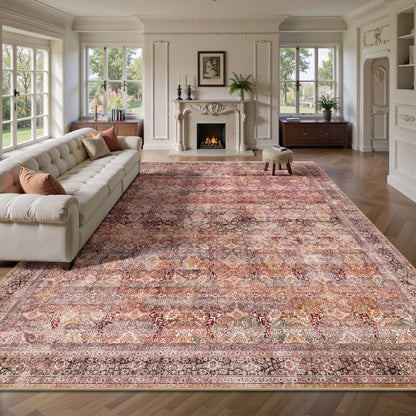 8x10 Area Rugs for Living Room - Washable Vintage Retro Large Rug, Soft Ultra Thin Non Slip Low Pile Traditional Distressed Boho Carpet for Bedroom Dining Room Home Office, Charcoal Olive