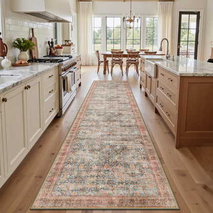 8x10 Area Rugs for Living Room - Washable Vintage Retro Large Rug, Soft Ultra Thin Non Slip Low Pile Traditional Distressed Boho Carpet for Bedroom Dining Room Home Office, Charcoal Olive