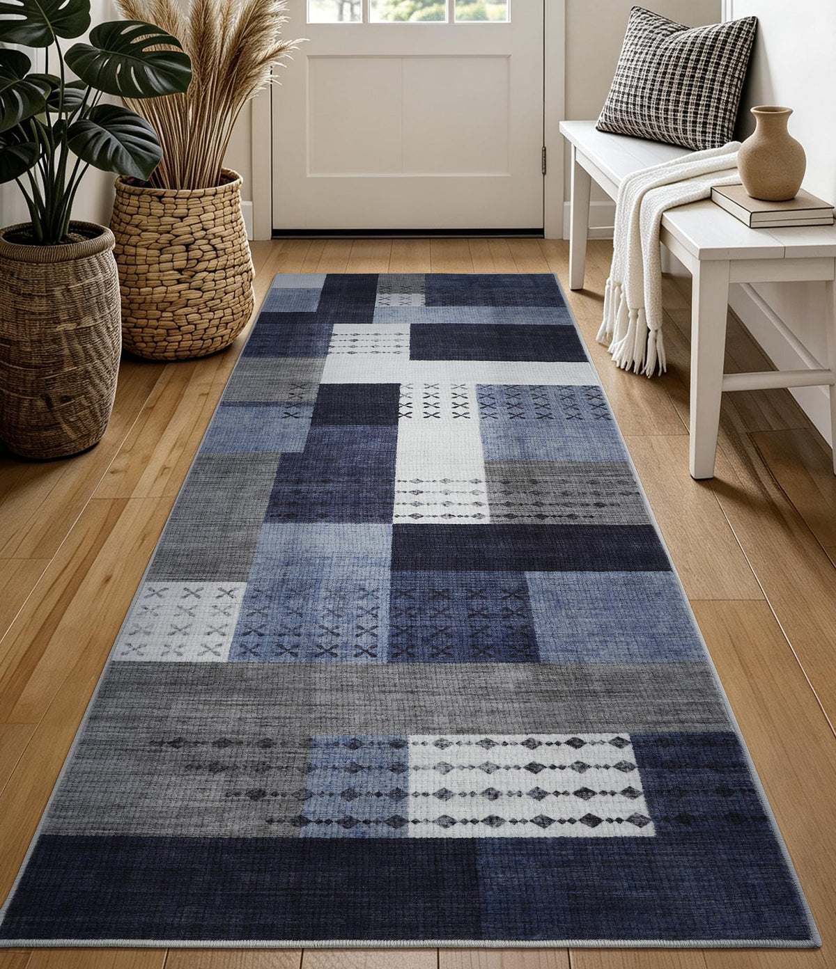 YIHOUSE Brown Modern 5x7 Area Rugs for Living Room, Washable Geometric Patchwork Rug for Bedroom Playroom Non Slip Low Pile, Southwestern Rustic Throw Carpet for Entryway Home Office