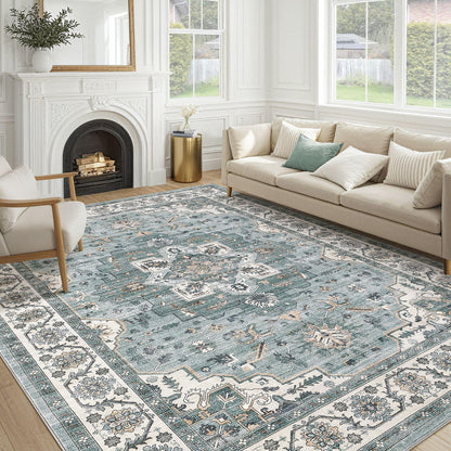 cotiled 9x12 Area Rug for Living Room, Washable, Traditional, Beige