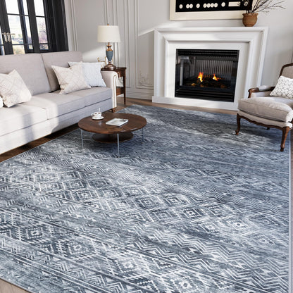 8x10 Washable Area Rug for Living Room Bedroom: Non-Slip Modern White Gray